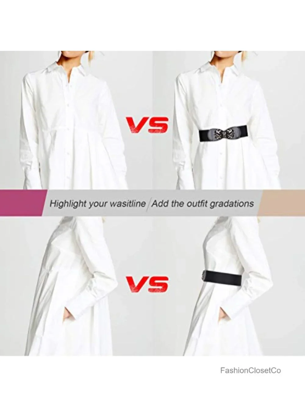 Women Stretchy Belts for Dresses Vintage Elastic Wide Waist Belts 4 Pack